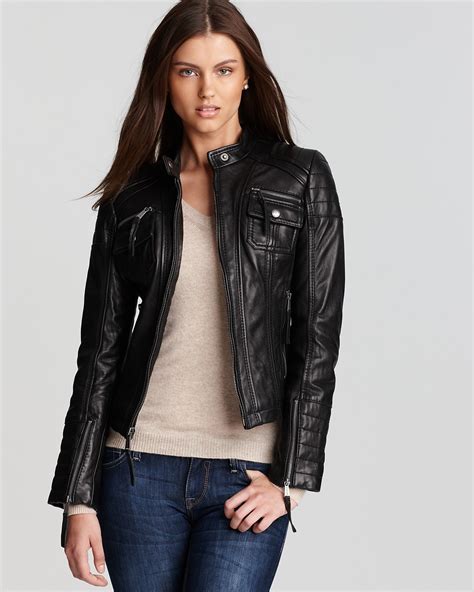 michael kors leather zipped jacket|michael kors ladies leather jacket.